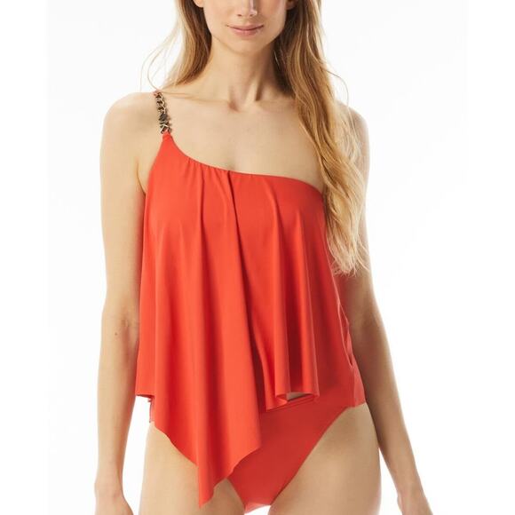 Michael Michael Kors Womens Chain Nylon Tankini Swim Top Red Size M 14471 - Picture 1 of 2